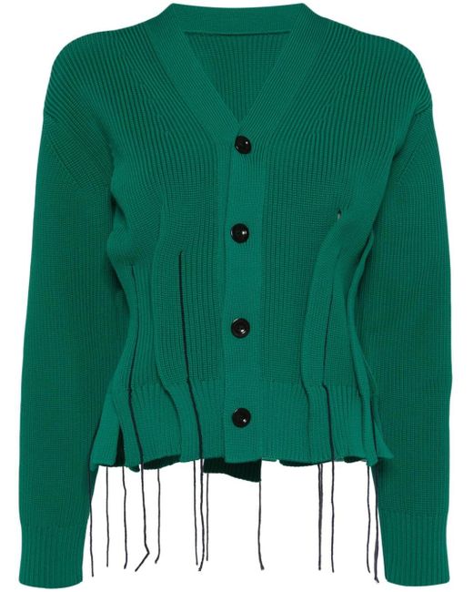Sacai Green Spliced Ribbed-knit Cardigan