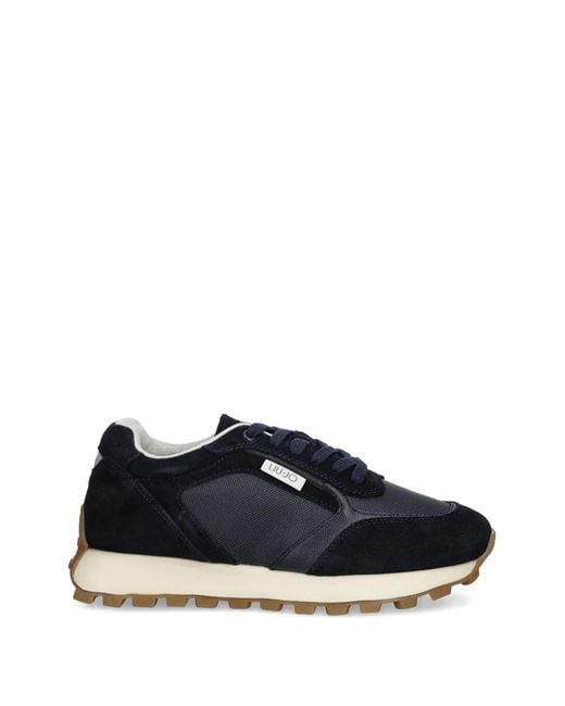 Liu Jo Blue Lace-Up Panelled Sneakers for men
