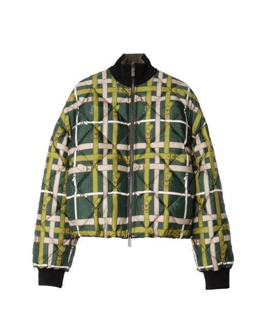 Burberry Green Cropped Reversible Belt Check Nylon Jacket