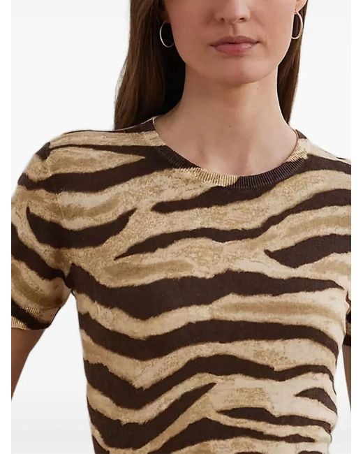 Top con estampado de cebra y manga corta Ralph Lauren de color Brown