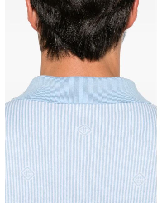 Casablanca Blue Monogram-Jacquard Striped Polo Shirt for men