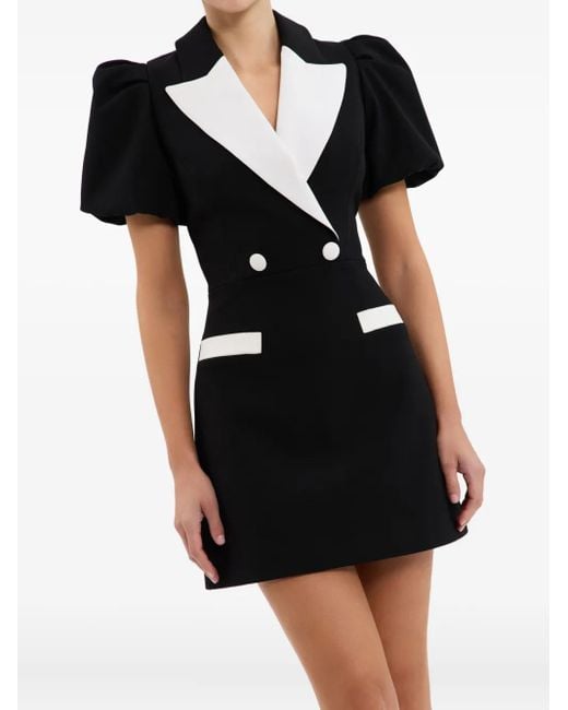 Rebecca Vallance Black Emma Puff-Sleeve Double-Breasted Mini Dress