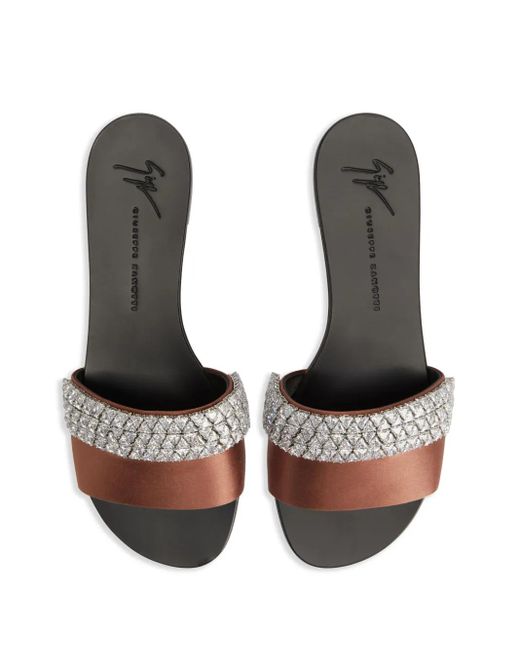 Giuseppe Zanotti Brown Tesy Rhinestone-Embellished Slides