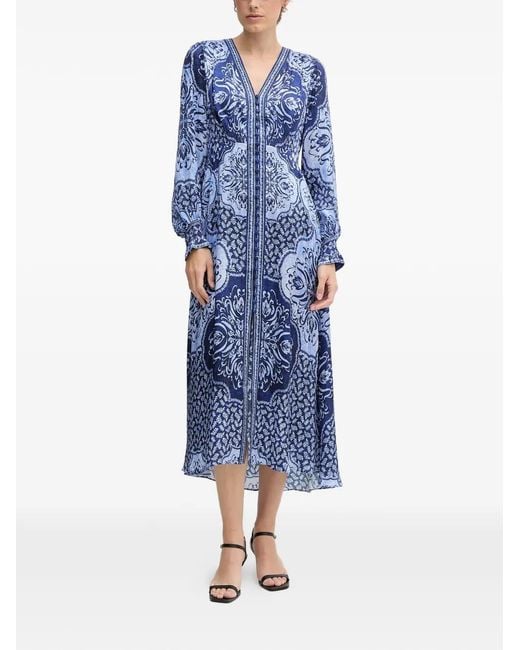 Hale Bob Blue Noor V-Neck Printed Midi Dress