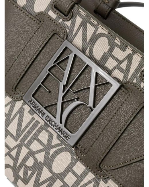 ARMANI EXCHANGE Black Logo-Print Buckle-Detail Tote Bag