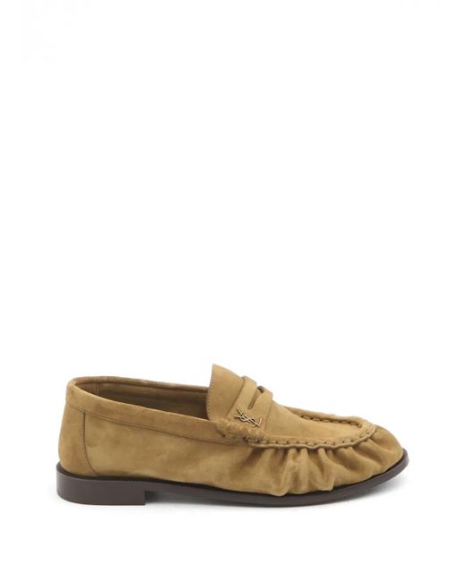 Saint Laurent Natural Gathered Cassandre Loafers