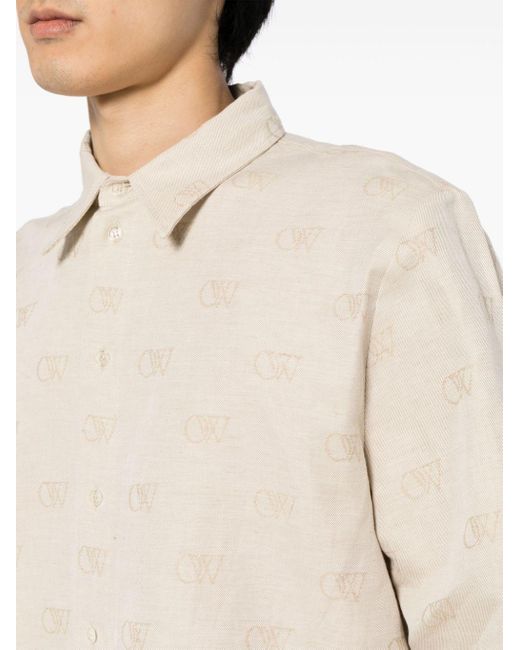 Off-White c/o Virgil Abloh Natural Logo-jacquard Cotton-linen Shirt for men