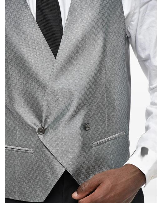 Corneliani Gray Jacquard Double-Breasted Waistcoat for men