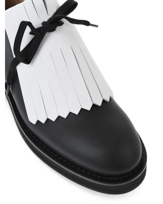 Marni Black Fringe-Detail Leather Derby Shoes