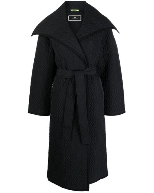 Manteau ceinturé à matelassage losanges Elisabetta Franchi en coloris Black
