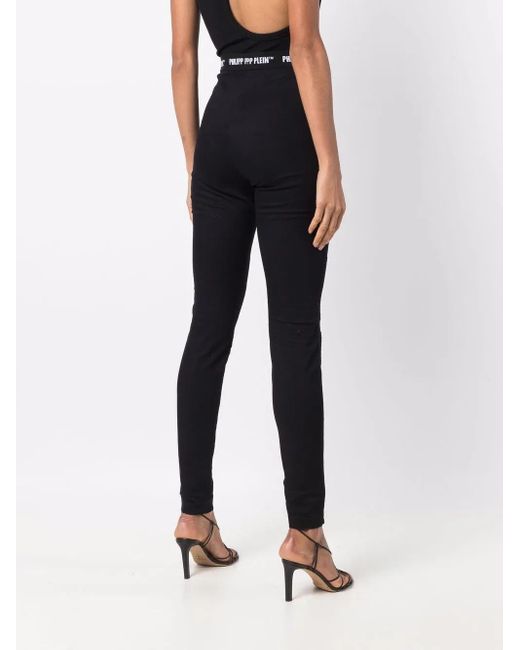 Philipp Plein Black Logo-Waistband Jeggings