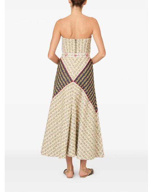 Rosie Assoulin Natural Floral-Print Panelled Midi Skirt
