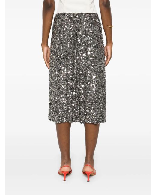 P.A.R.O.S.H. Gray Sequin-Emebellished Midi Skirt