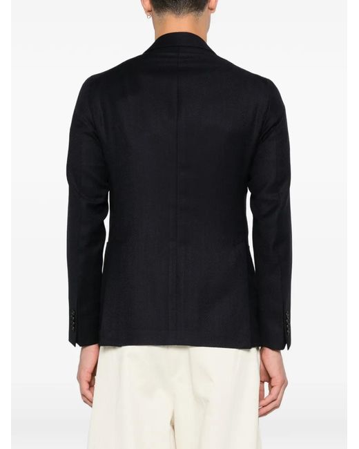 Tagliatore Black Double-Breasted Herringbone Blazer for men