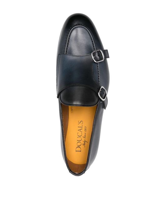 Doucal's Gray Double-buckle Leather Loafers for men