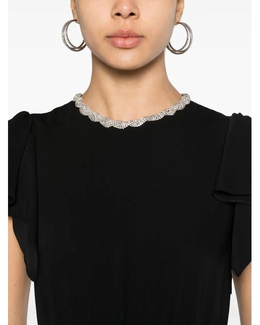 Nissa Black Crystal-Embellished Pleated Dress