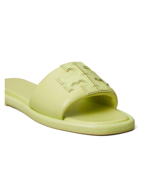 Tory Burch Green Double T Leather Slides