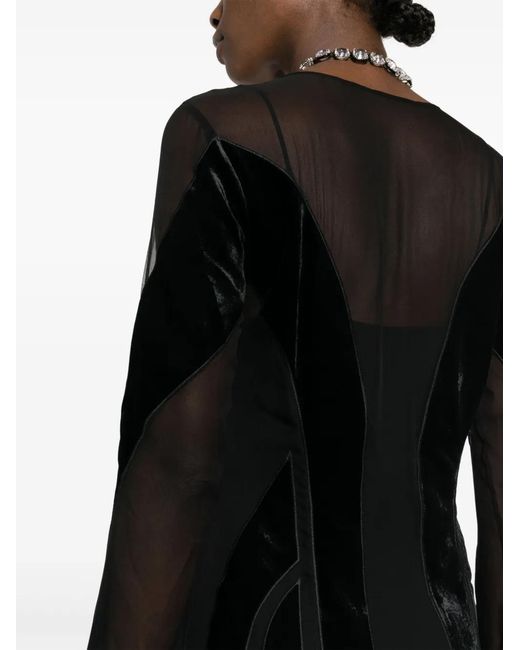 Alberta Ferretti Black V-Neck Velvet-Finish Dress