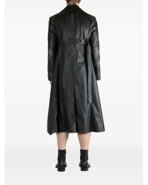 Ann Demeulemeester Black Faded-Effect Leather Coat for men