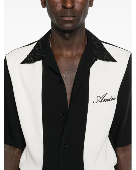 Amiri Black Floral-Collar Panelled Shirt for men