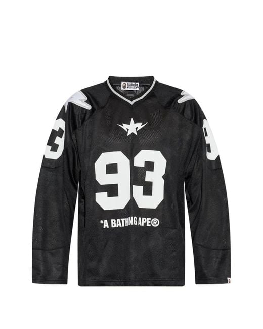 A Bathing Ape Black Logo-Print Mesh Long-Sleeve T-Shirt for men