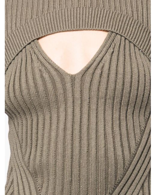 Jonathan Simkhai Green Gerippter Strickpullover mit Cut-Outs