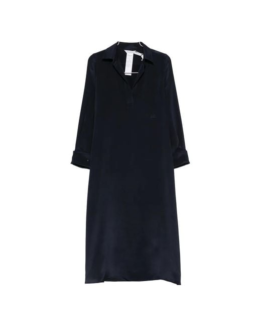 Max Mara Blue Silk Slit-Sleeve Midi Dress