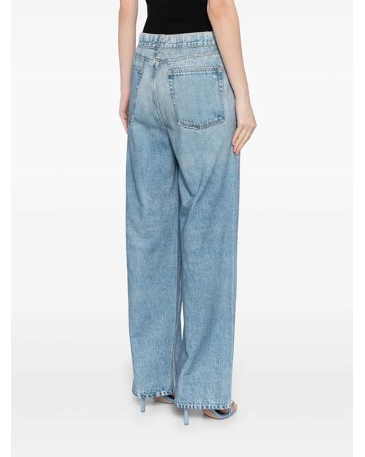 Rag & Bone Blue Jeans-Print Straight-Leg Cotton Trousers