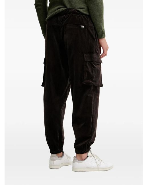 EA7 Black Corduroy Pocket Trousers for men