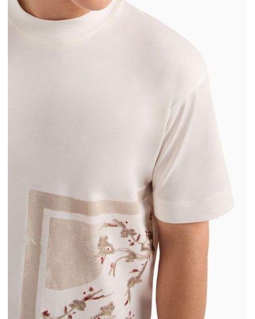 Emporio Armani White Floral-embroidered Jersey T-shirt for men