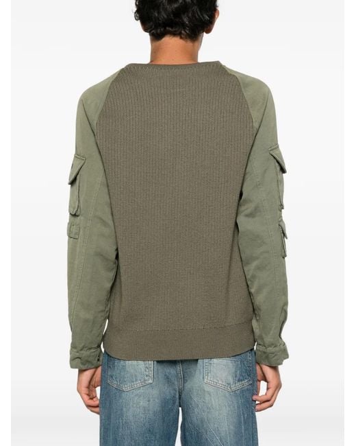 Balmain Green Cargo-Pocket Panelled Sweater for men