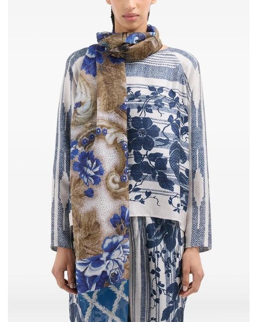 Pierre Louis Mascia Blue Hawnbci Floral-Print Scarf