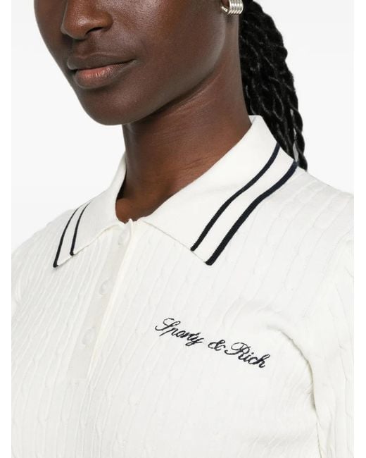 Sporty & Rich White Cable-Knit Embroidered Polo Shirt