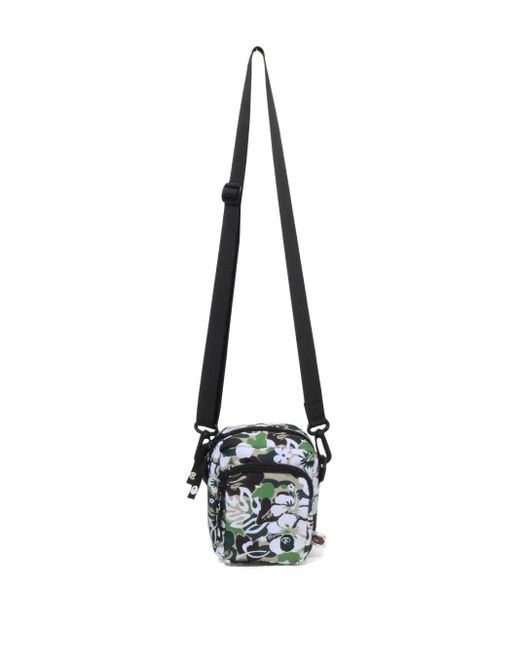 A Bathing Ape Black Hibiscus-Print Camouflage Messenger Bag for men
