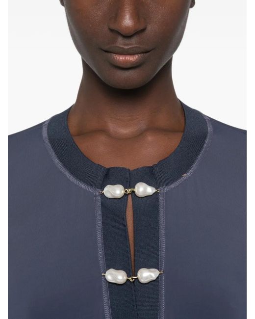 Marina Rinaldi Blue Pearl-Embellished Kaftan Maxi Dress