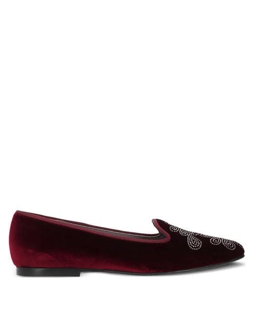 Castaner Red Floral-Motif Velvet Loafers
