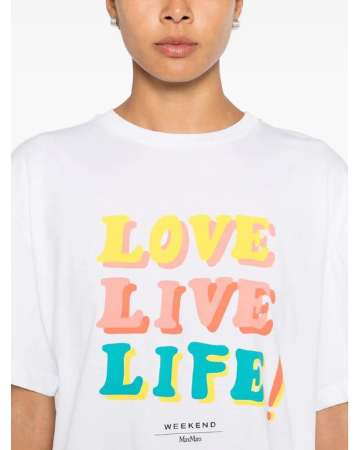 Weekend by Maxmara White Slogan-Print Short-Sleeve T-Shirt