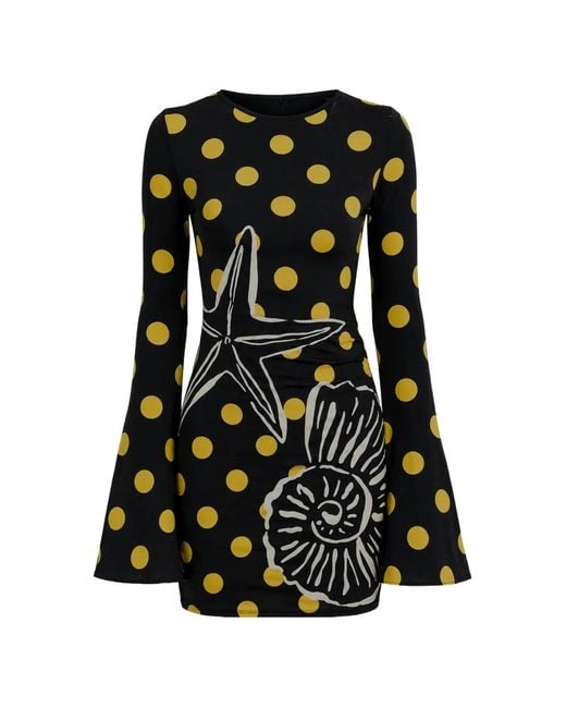 Cala De La Cruz Black Maisha Polka-Dot Starfish-Print Mini Dress