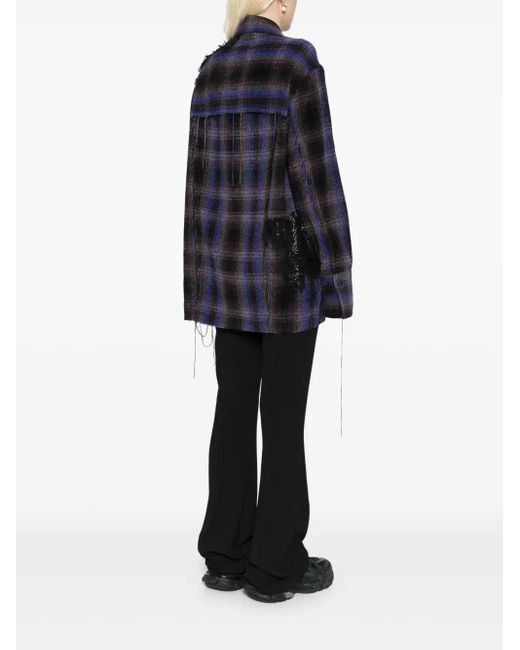 Song For The Mute Blue Embellished Check Pattern Jacket