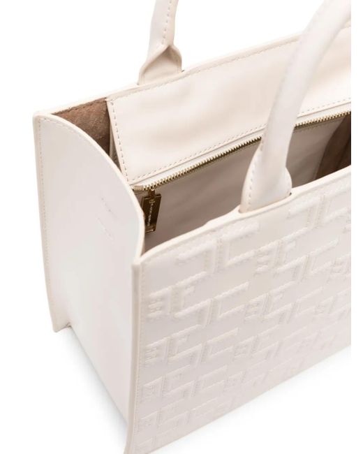 Elisabetta Franchi Natural Embossed-Monogram Tote Bag