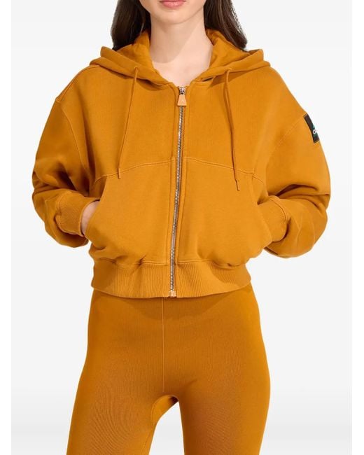 Adidas Orange Zip-Up Logo-Patch Hoodie