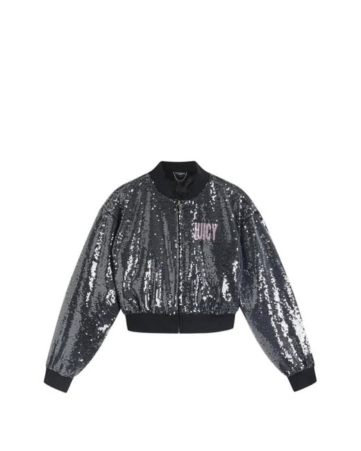 Juicy Couture Black Sequin-Embellished Cropped Bomber Jacket
