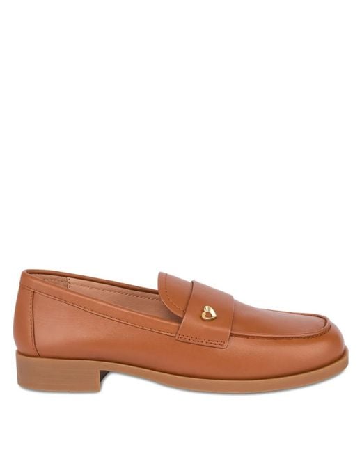 Love Moschino Brown Heart Detail Leather Loafers