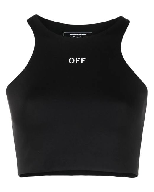 Off-White c/o Virgil Abloh Black Logo-Print Cropped Tank Top
