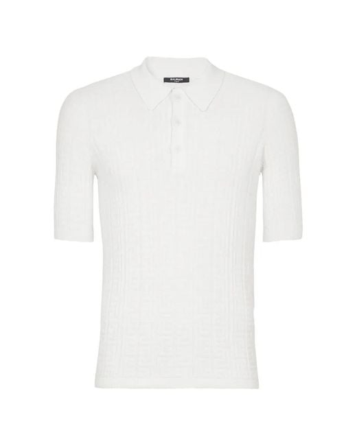 Balmain Pb Labyrinth Gebreid Poloshirt in het White voor heren