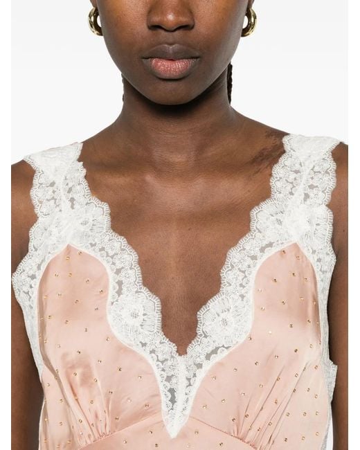 Sandro White Lace-Trim Rhinestone-Embellished Midi Dress