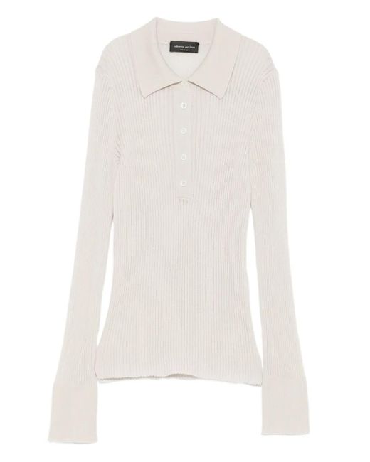 Roberto Collina White Ribbed Polo Shirt