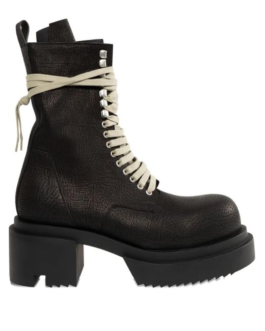 Rick Owens Black Lace-Up Platform Biker Boots for men