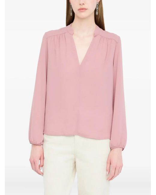 Liu Jo Pink Mandarin-Collar V-Neck Blouse