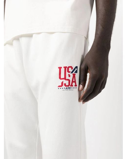 Autry White Logo-Print Drawstring Track Pants for men